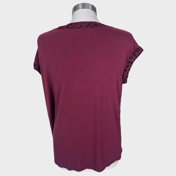 Fortune + Ivy Medium Cap Sleeve Top Animal Print Burgundy Red - Picture 5 of 8